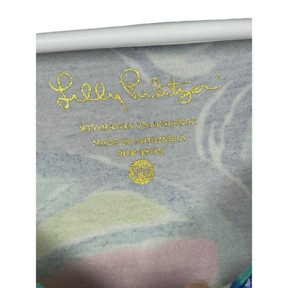 Lilly Pulitzer Blue Leaf Print Knit Dress Size M 3/4 Sleeve Button Tropical - Picture 6 of 12